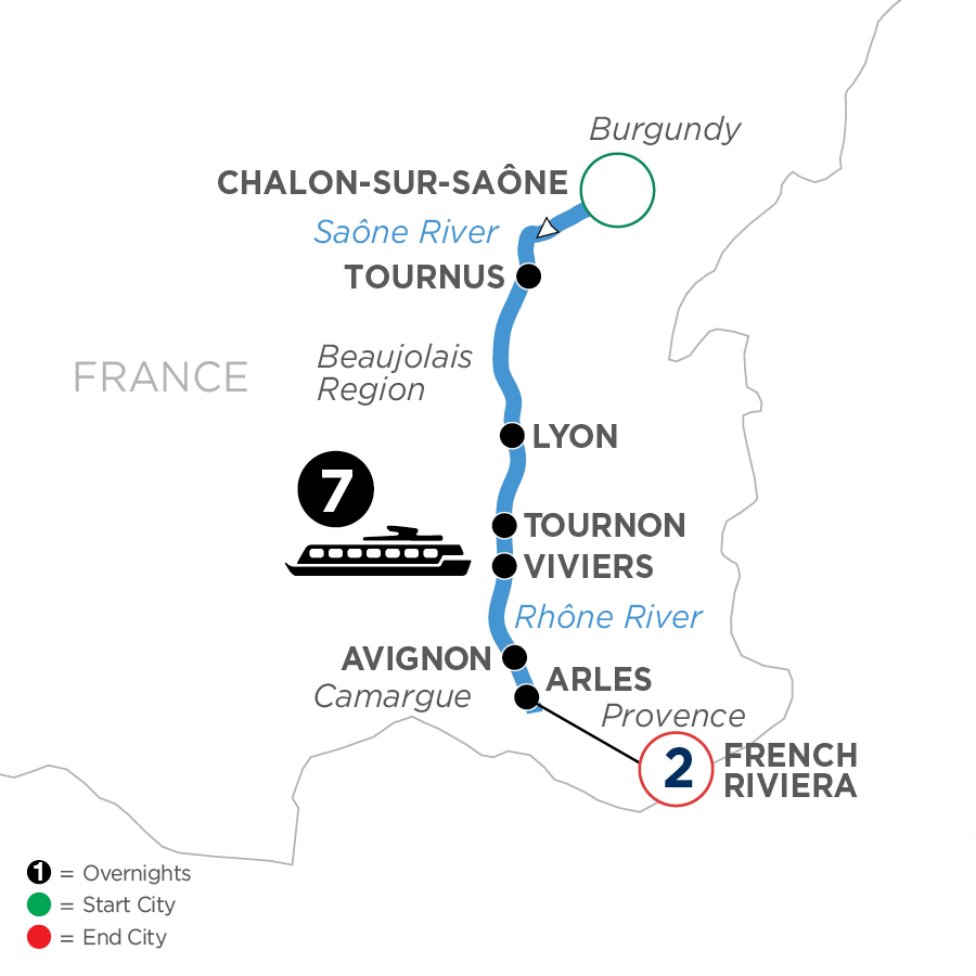 10 Day Avalon Waterways River Cruise from Chalon-sur-Saône to French Riviera 2025 - WJLE