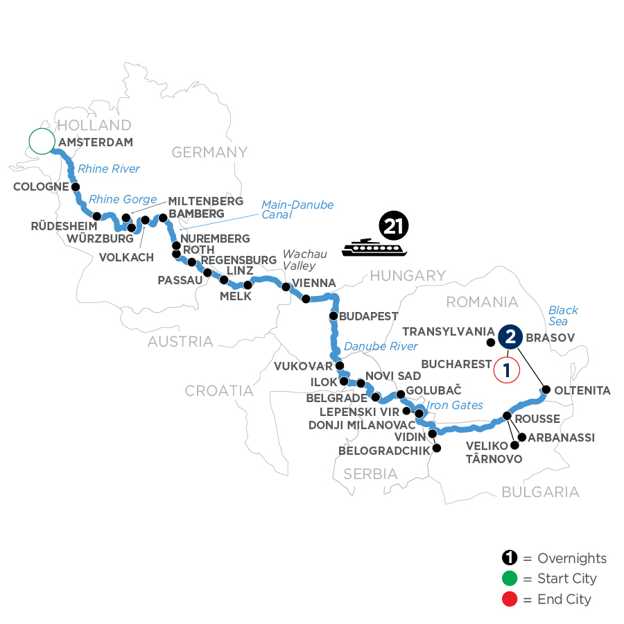25 Day Avalon Waterways River Cruise from Amsterdam to Bucharest 2025 - WAOE